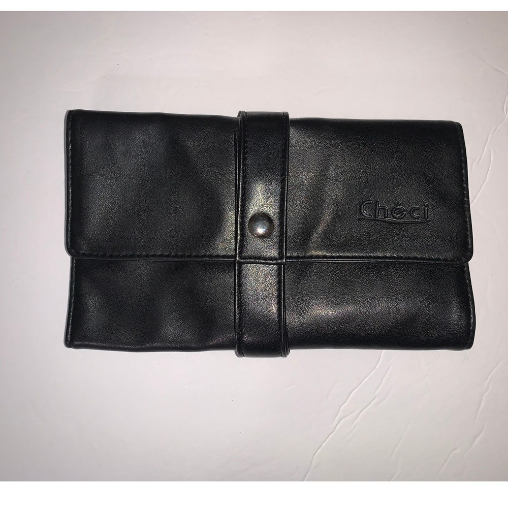Checi Black‎ Faux Leather Makeup Brush Roll Organizer Travel Case with Zipper